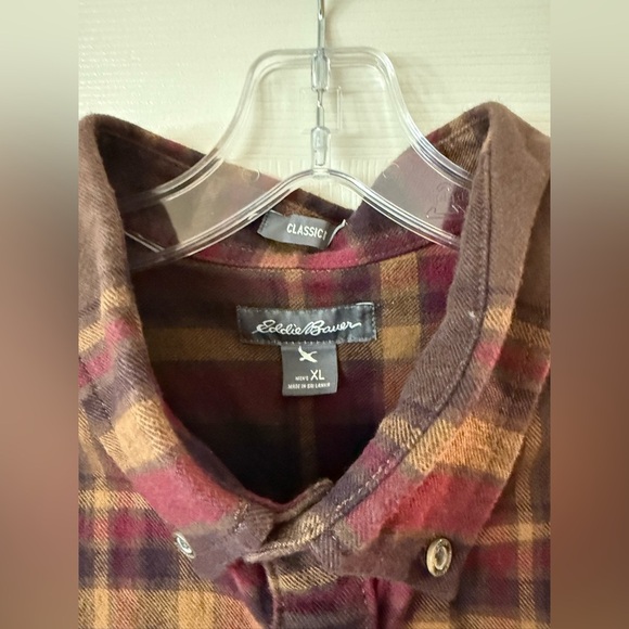 Eddie Bauer Shirt Mens XLarge Brown Red Plaid Flannel Long Sleeve Button Up XL - Picture 2 of 4